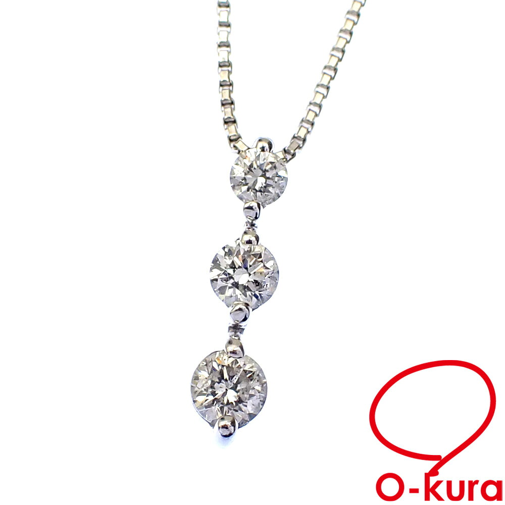 【中古】 ダイヤモンド ネックレス レディース K18WG 0.50ct 4.1g 750 18金 ホワイトゴールド トリロジー