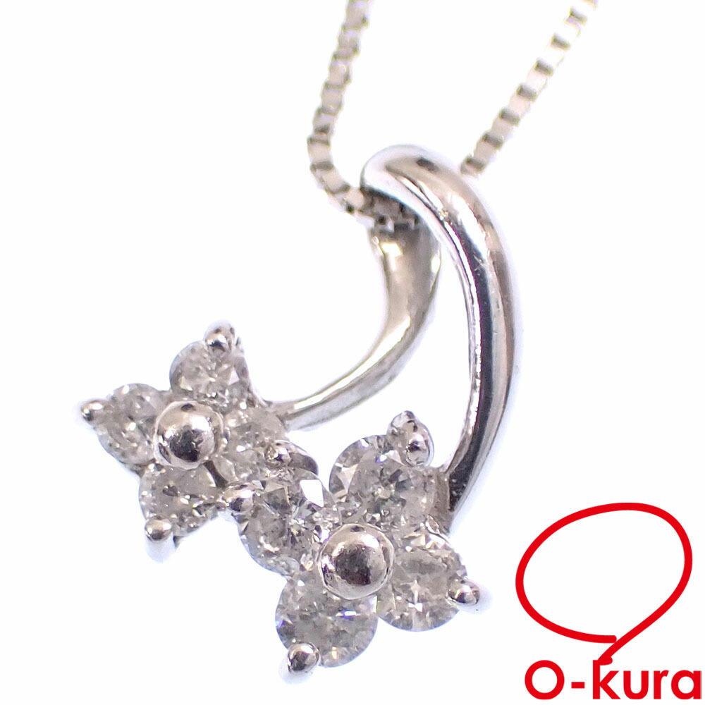 【中古】 ダイヤモンド ネックレス レディース K14WG 0.21ct 1.4g 14金 ホワイトゴールド