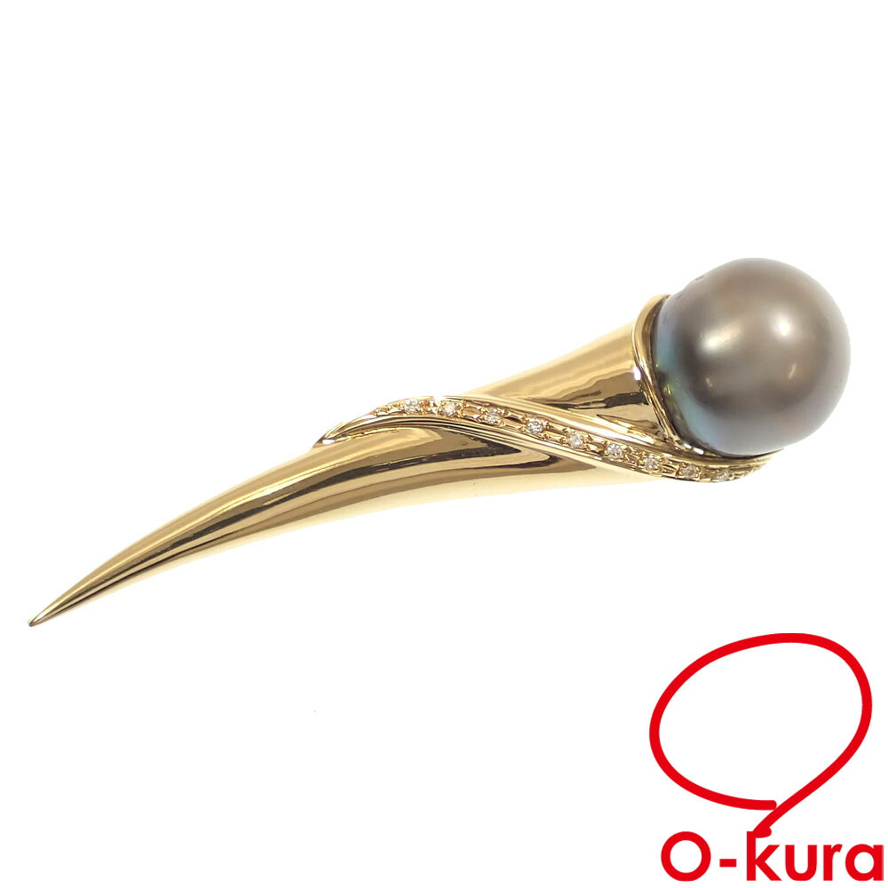 【中古】 パール ダイヤモンド ブローチ レディース K18YG 約15.5mm 0.07ct 15.4g 18金 750 イエローゴールド 真珠