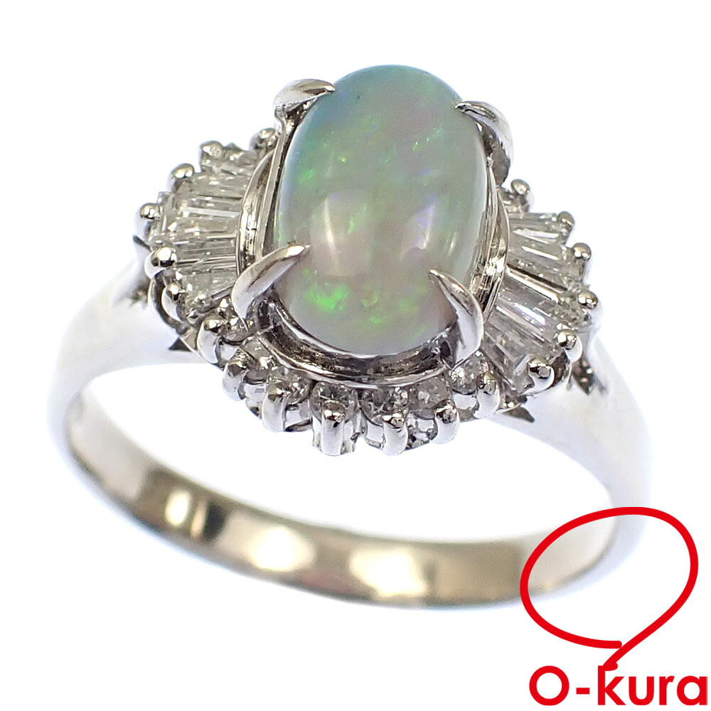 【中古】 オパール ダイヤモンド リング レディース Pt900 12号 0.88ct/0.33ct 5.1g 指輪 プラチナ