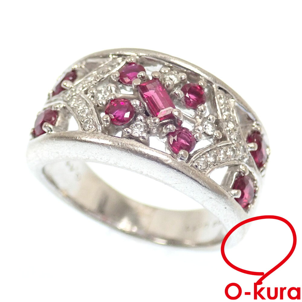 【中古】 ルビー ダイヤモンド リング レディース K18WG 14号 0.11ct/0.15ct 10.7g 18金 ホワイトゴールド 指輪