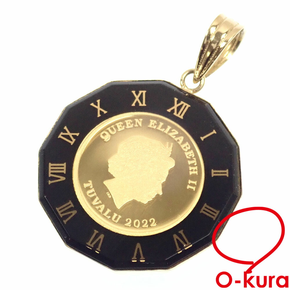 【中古】 ゴールドコイン ペンダントトップ レディース K18YG枠 K24YG 5.0g ガラスカバー付き 18金 750 24金 イエローゴールド 1/25oz エリザベス2世 ホース 馬 ペンダントヘッド 2022年 ツバル 金貨
