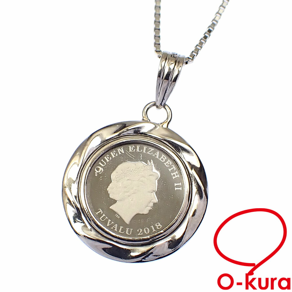 【中古】 プラチナコイン ネックレス レディース Pt850 Pt900 Pt1000 8.8g プラチナ ツバル ホース 馬 エリザベス2世 1/25oz 2018年 ガラスカバー付き