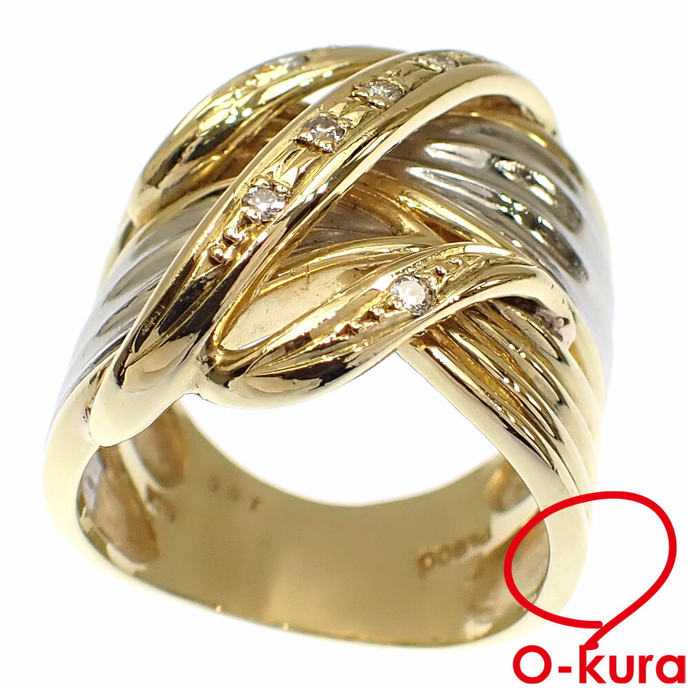 【中古】 ダイヤモンド リング レディース K18YG Pt900 12号 0.07ct 750 18金 イエローゴールド プラチナ 指輪