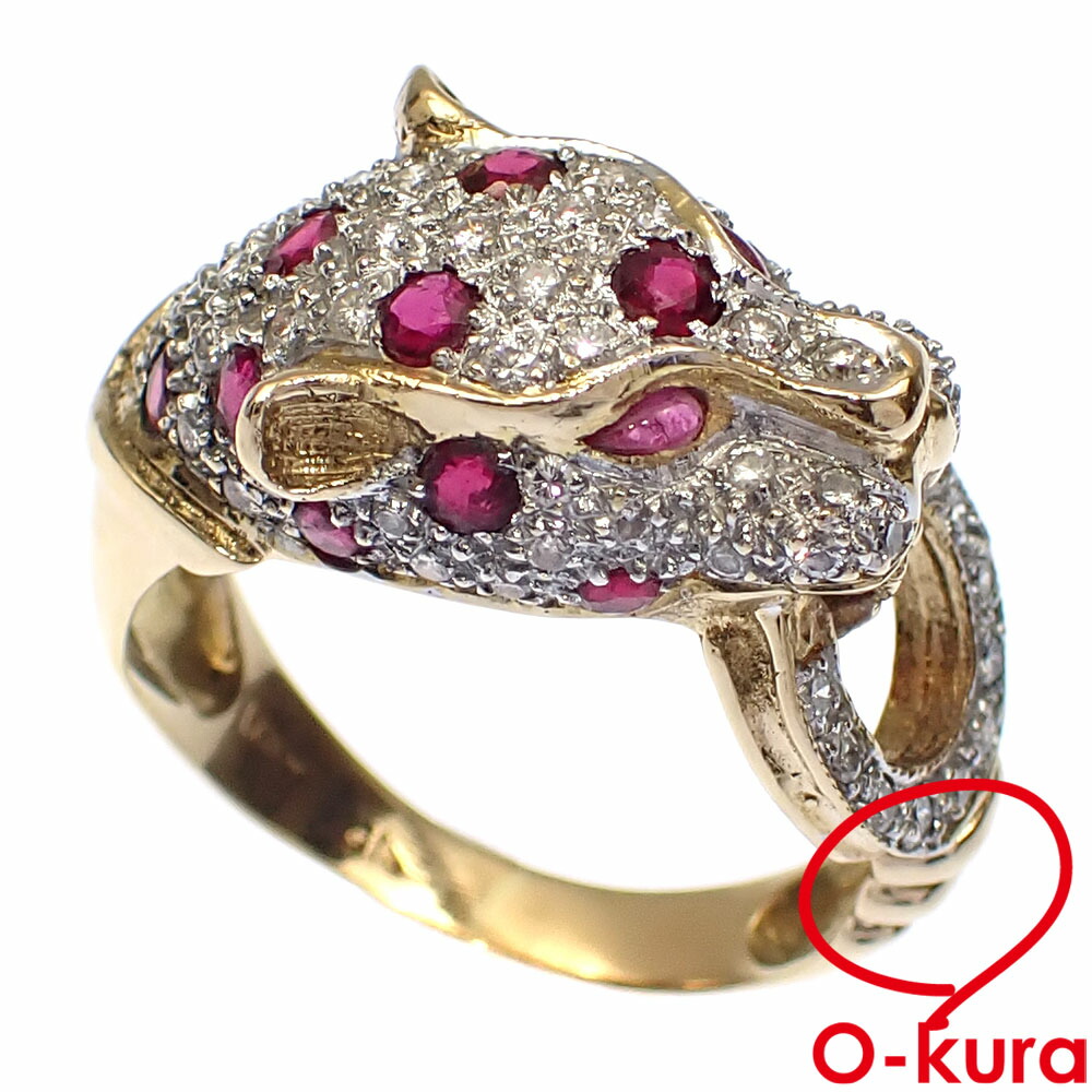 【中古】 ルビー ダイヤモンド リング レディース K18YG 12号 5.6g 750 18金 イエローゴールド 指輪 パンサー