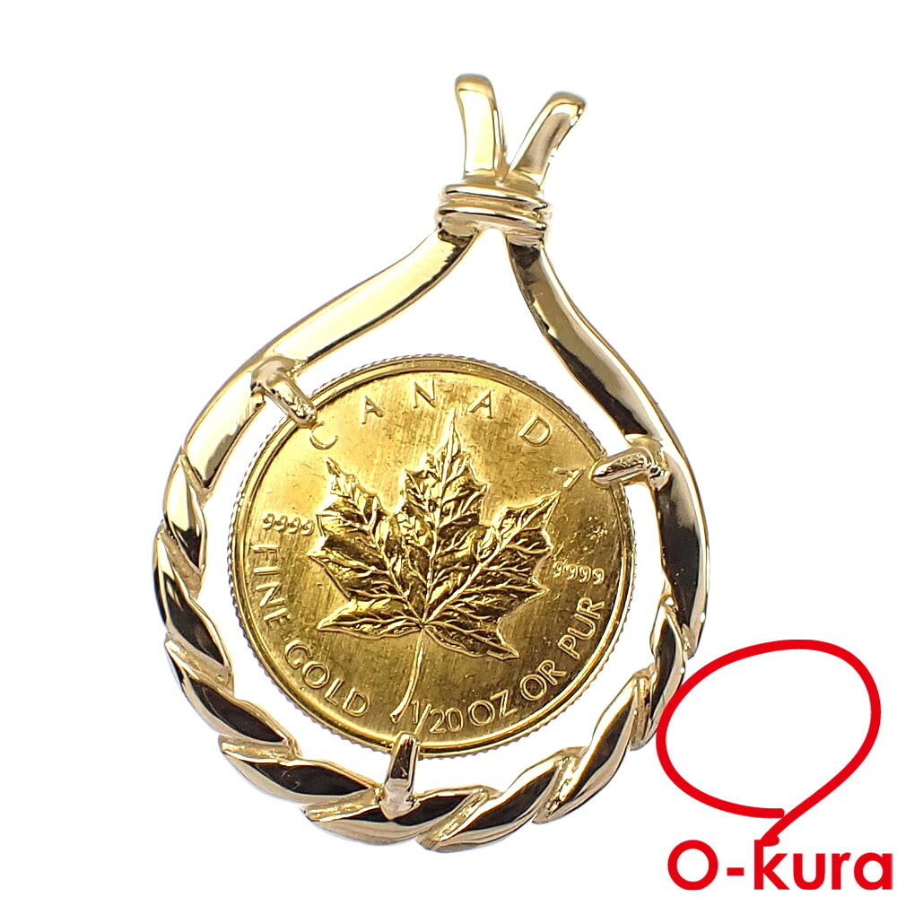 【中古】 ゴールドコイン ペンダントトップ レディース K18YG 3.1g 750 18金 イエローゴールド 1/20oz カナダ メイプルリーフ エリザベス2世 1997年 ペンダントヘッド 金貨