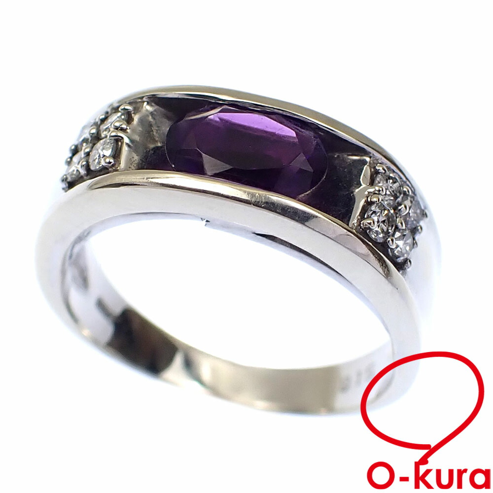 【中古】 アメジスト ダイヤモンド リング レディース K18WG 11号 D0.15ct 4.0g 指輪 750 18金 ホワイトゴールド