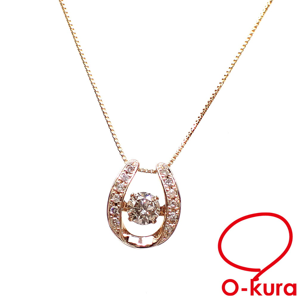 【中古】 ダイヤモンド ホースシューモチーフ ネックレス レディース K18YG 2.5g 750 18金 イエローゴールド 馬蹄 ダンシング