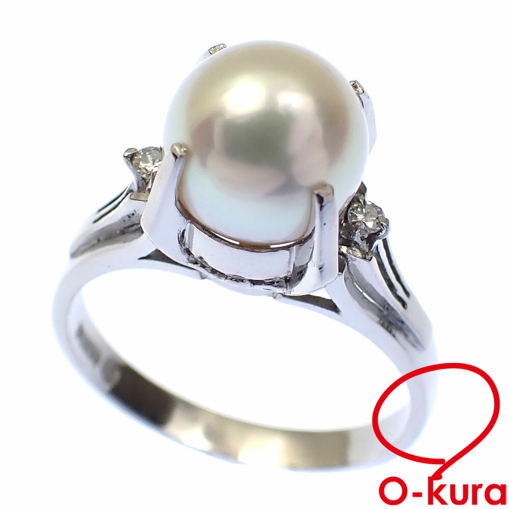 【中古】 パール ダイヤモンド リング レディース Pt900 13号 8ｍｍ 5.8g 指輪 プラチナ 真珠