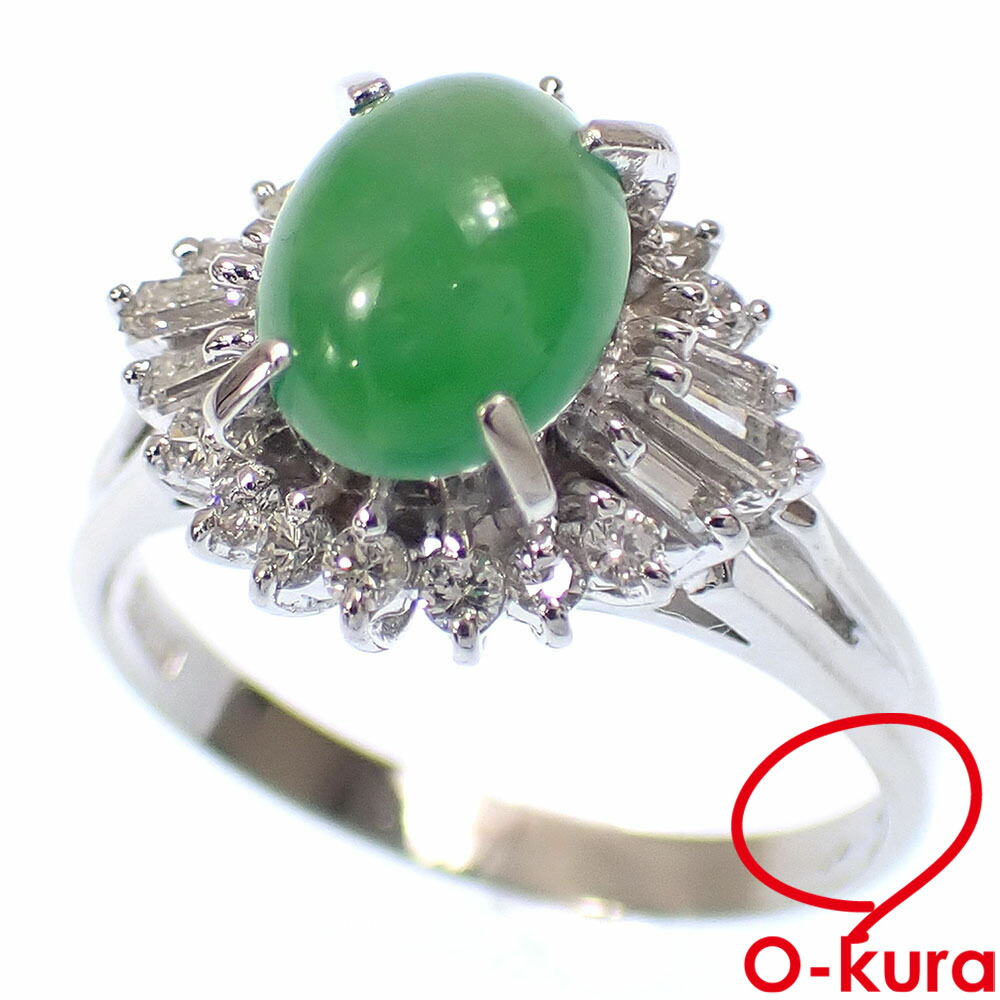 【中古】 翡翠 ダイヤモンド リング レディース Pt900 12号 1.55ct/0.39ct 5.3g プラチナ 指輪