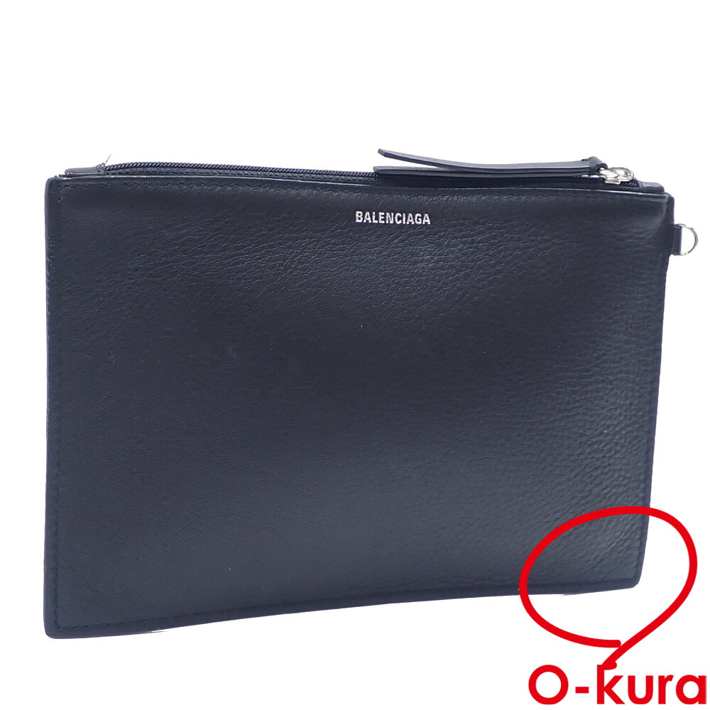 【中古】 バレンシアガ 合切袋 レディース 黒いこと 黒 なめし革 革 小入れもの