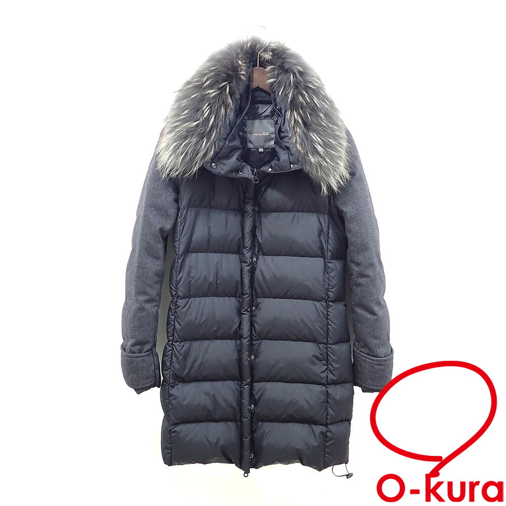 【中古】 デュベティカ ロングダウンコート レディース 長袖 ナイロン 黒いこと 黒 大きさ42 毛革 古着 御召しもの アウター 御召しもの