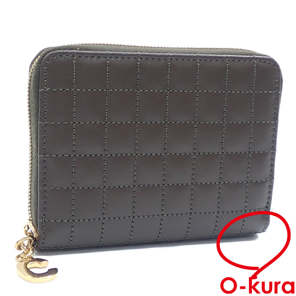 【中古】【未当てはめる品】 セリーヌ コインケース コンパクトジップ ウォレット レディース カーキ なめし革 10B663BFL.15KH 革 御釣り入れ ラウンドジッパー