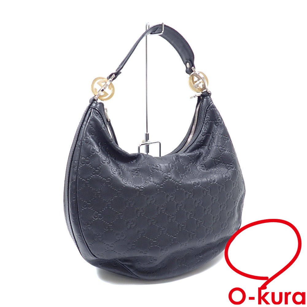 【中古】 グッチ ショルダーバッグ レディース 黒いこと 黒 なめし革 232962 ゴールド金具 しろがね色金具