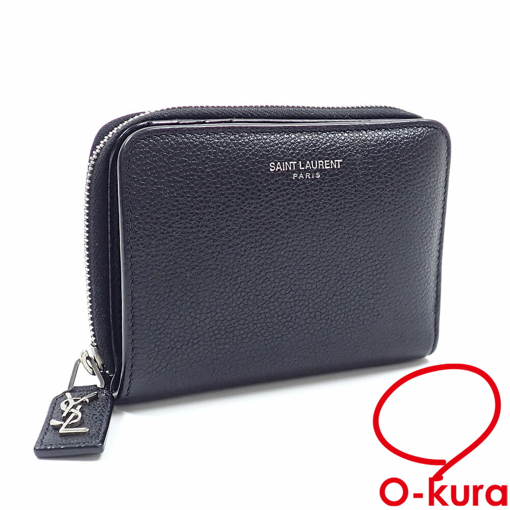 【中古】 サンローランパリ 二つ折り 札入れ レディース 黒いこと 黒 なめし革 GUE414661 コンパクトウォレット ラウンドジッパー レディース財布-バッグ・小物・ブランド雑貨-財布・ケース