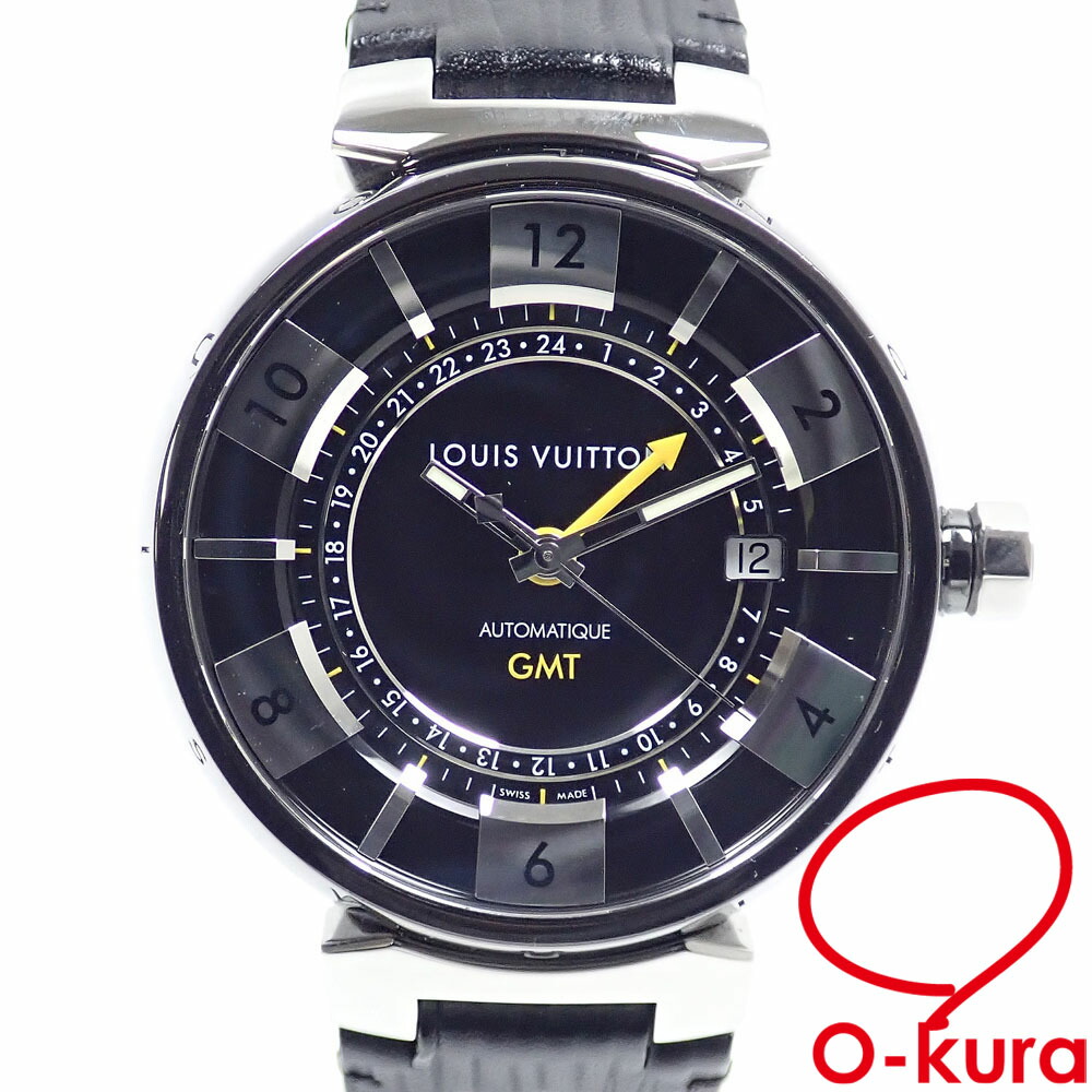【中古】 ルイ・ヴィトン ウォッチ タンブール GMT メンズ オートマ SS 革胴締め Q113K 自動小銃一巻き