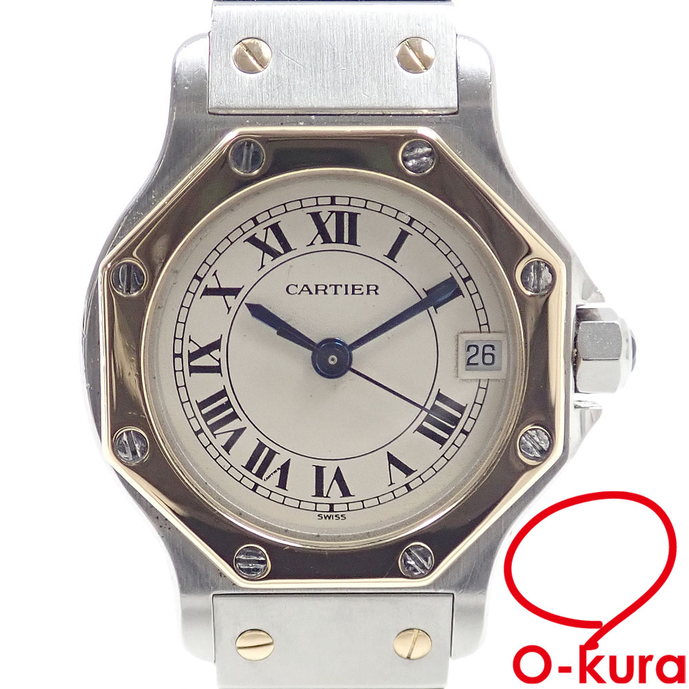 【中古】 カルティエ ウオッチ サントス オクタゴン SM レディース 石英 SS K18YG W2001683/187903 独居室式