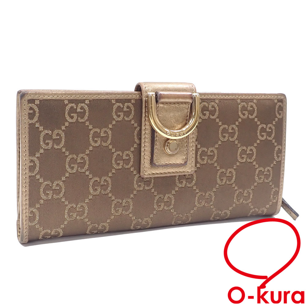【中古】グッチ 二つ折り 長財布 レディース ブラウン ゴールド 茶色 GGキャンバス 154256 ラウンドファスナー｜大蔵質店 7,100円