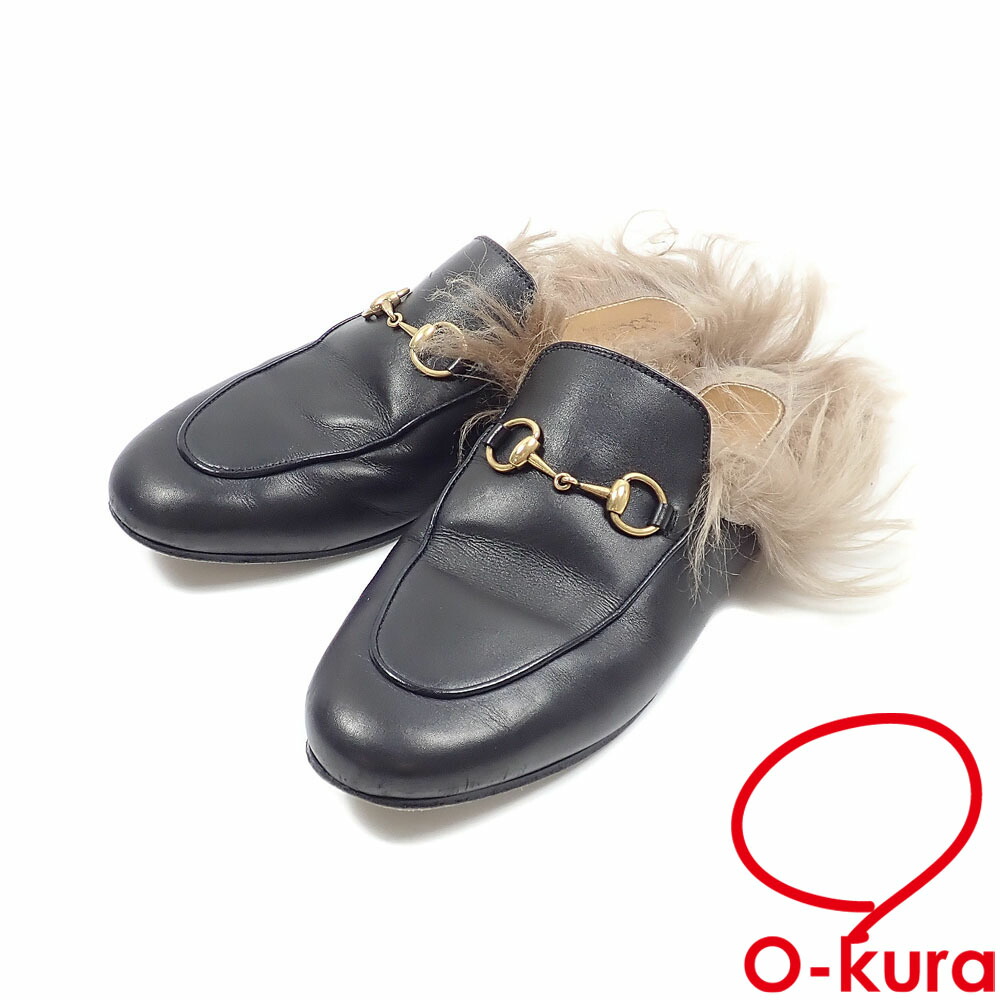 【中古】 グッチ 皇子町 毛皮 ミュール レディース 黒いこと 黒 23.5糎 36 1/2 古着 御召しもの 靴