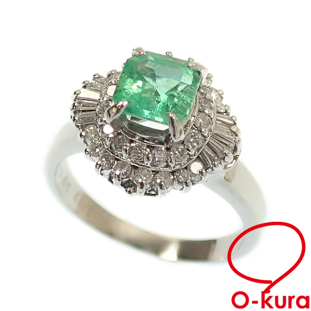 【中古】 エメラルド ダイヤモンド リング レディース Pt900 10号 0.79ct D0.41ct 6.4g プラチナ 指輪｜大蔵質店