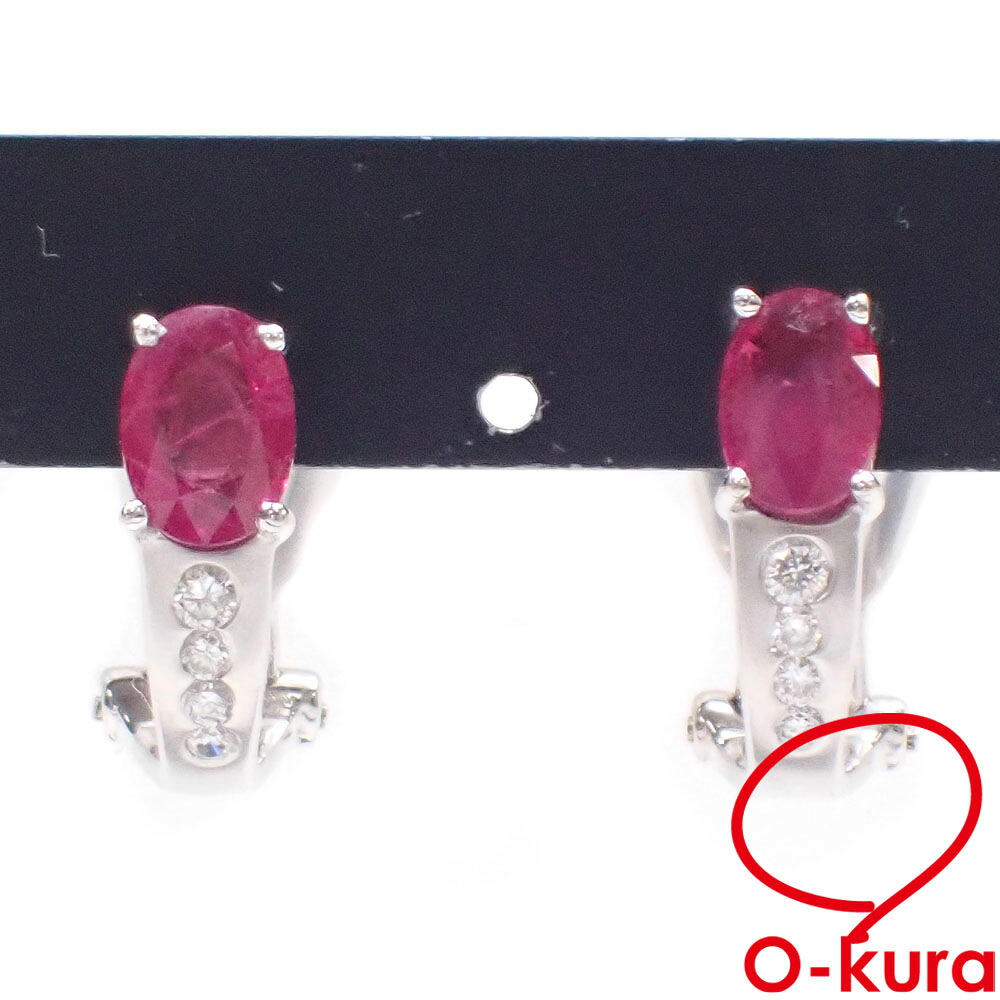 【中古】 ルビー ダイヤモンド ピアス レディース K18WG 1.004ct他 4.5g 18金 750 ホワイトゴールド 2WAY イヤリング|大蔵質店