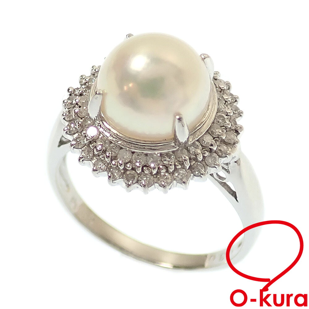 【中古】 パール ダイヤモンド リング レディース Pt900 11.5号 9.0mm 0.30ct 5.4g プラチナ 真珠 指輪｜大蔵質店