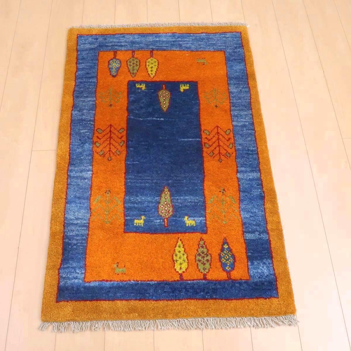 ギャッベ イラン製 リビングサイズ 125×82cm 手織り 天然 ウール100% 長方形 草木染 モダン ナチュラル 北欧 ラグ 絨毯 マット ラグマット ギャベ 床暖房対応 ホットカーペット対応 （BS-11384）