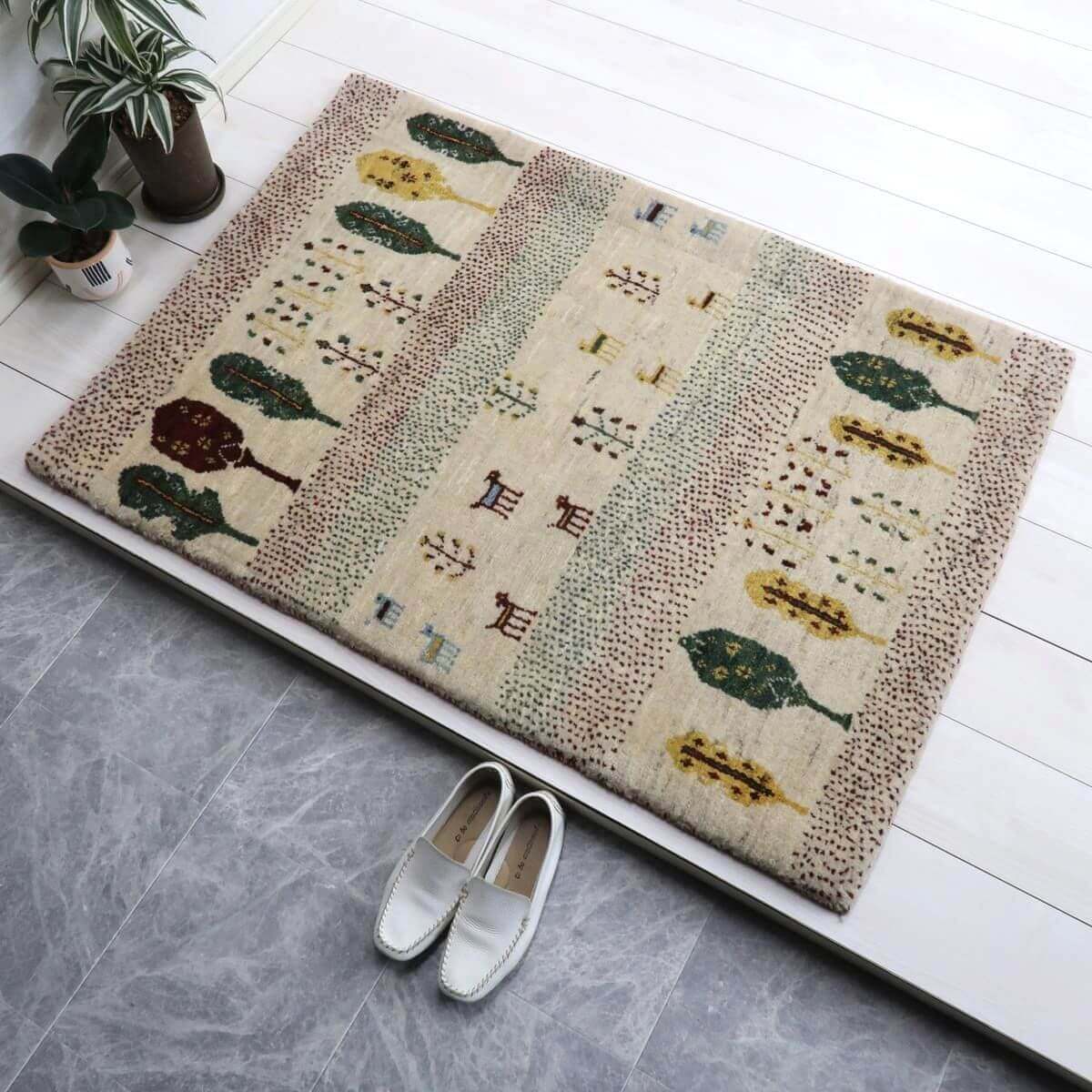 ギャッベ ペルシャ製 リビング大きさ 124×86糎 手織り 生まれながら 羊毛100% 矩形 草木染 今めかしい 可愛らしい 今めかしい 自然的 北欧 引っ敷き 引っ敷き つや消し 引っ敷き ギャベ 床暖房装置相応う 熱っぽい引っ敷き相応う （BS-11464）