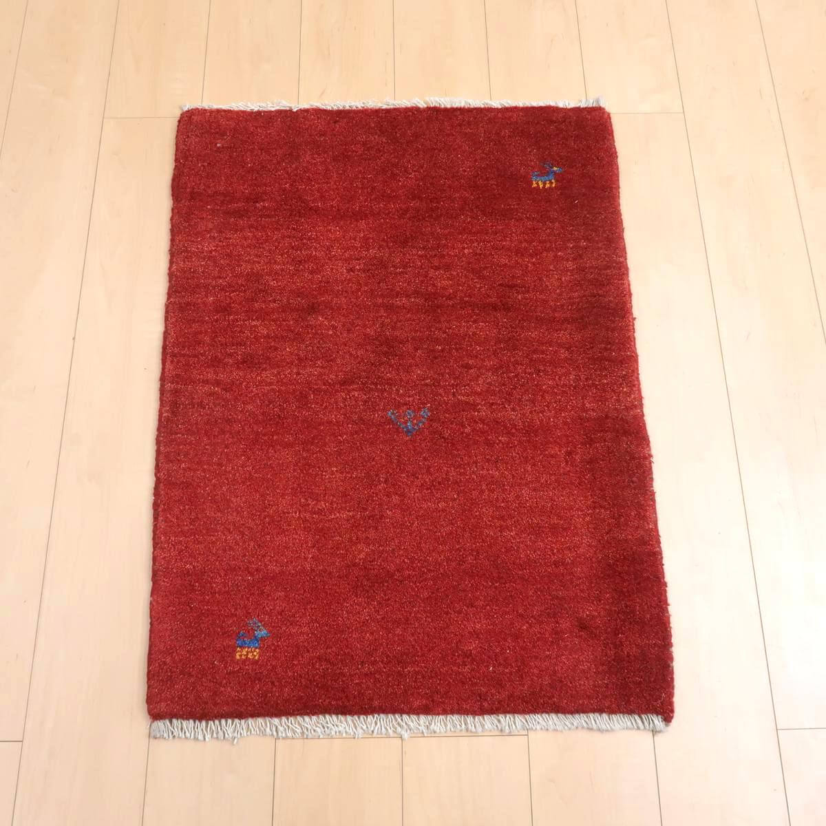 ギャッベ イラン製 89×67cm 玄関サイズ アクセントラグ ウール100% 本物 イラン直輸入 手織り 動物モチーフ 天然素材 草木染 モダン シンプル ベーシック ラグ 絨毯 マット ラグマット ギャベ 動物 植物 インテリア小物 90 70 60 （BSS-11368） 15,960円