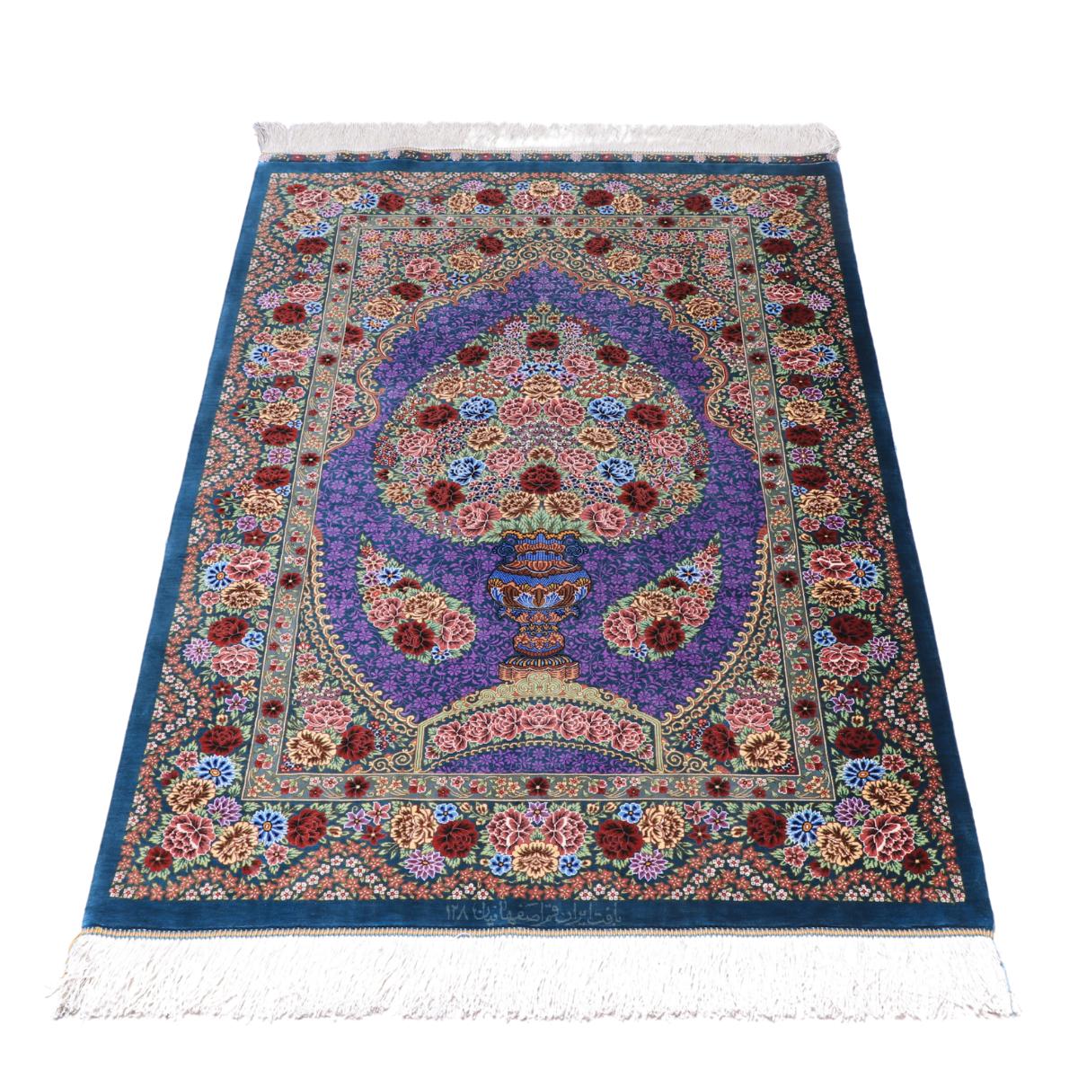 ペルシャ絨毯 イラン製 127&times;79cm 手織り 天然 シルク100% 長方形 草木染 高級 ナチュラル 北欧 ラグ 絨毯 マット ラグマット カーペット 床暖房対応 ホットカーペット対応 （FN-70297）｜キリム＆絨毯・オリエンタルムーン