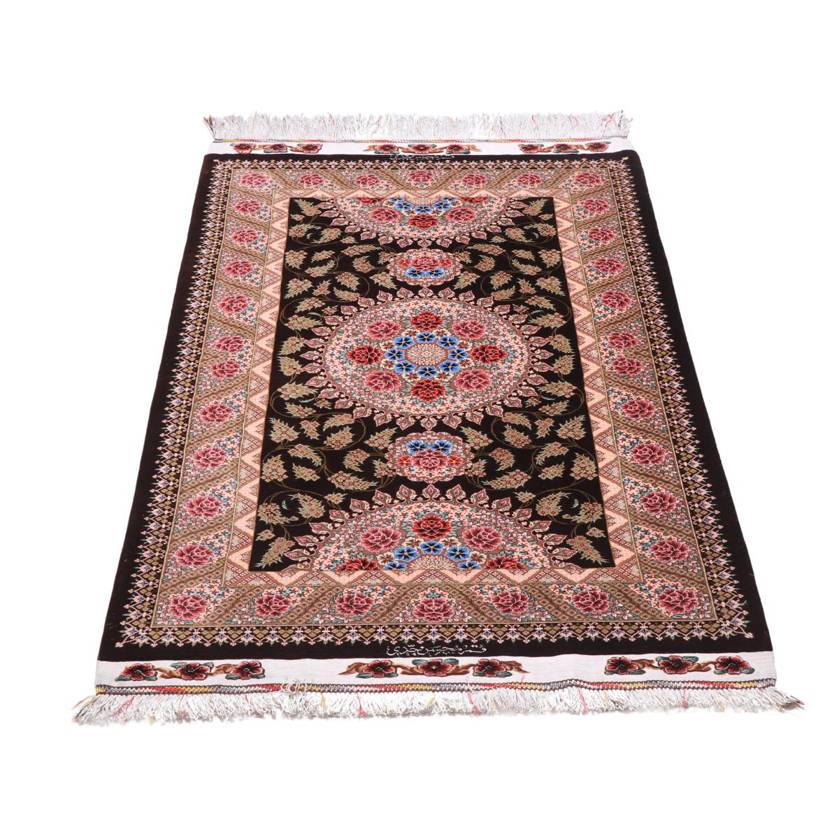ペルシャ絨毯 イラン製 132×76cm 手織り 天然 シルク100% 長方形 草木染 高級 ナチュラル 北欧 ラグ 絨毯 マット ラグマット カーペット 床暖房対応 ホットカーペット対応 （FN-70303）