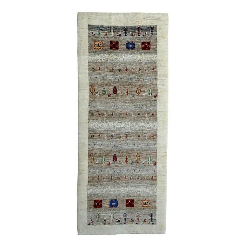 ギャッベ ルリバフ イラン製 200&times;81cm 手織り 最高級 天然 ウール100% 草木染 リビングサイズ モダン 北欧 ラグ 絨毯 マット ラグマット ギャベ 床暖房対応 ホットカーペット対応 (HR-11093）｜キリム＆絨毯・オリエンタルムーン