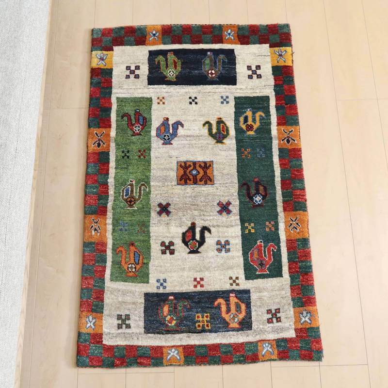 ギャッベカシュクリ イラン製123&times;76cm 手織り 最高級 天然 ウール100% 草木染 玄関マット 北欧 ラグ 絨毯 マット ラグマット 屋内 室内 ギャベ 床暖房対応 ホットカーペット対応 (HS-94434）｜キリム＆絨毯・オリエンタルムーン 46,800円