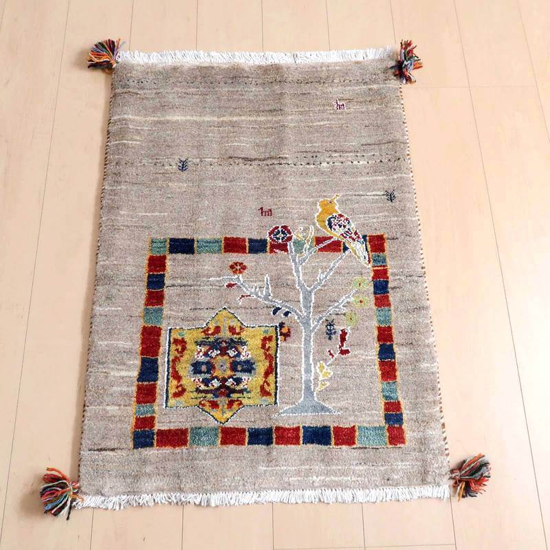 ギャッベルリバフ イラン製 90×64cm 手織り 最高級 天然 ウール100% 草木染 玄関マット 北欧 ラグ 絨毯 マット ラグマット 屋内 室内 ギャベ 床暖房対応 ホットカーペット対応 (HSS-71902）
