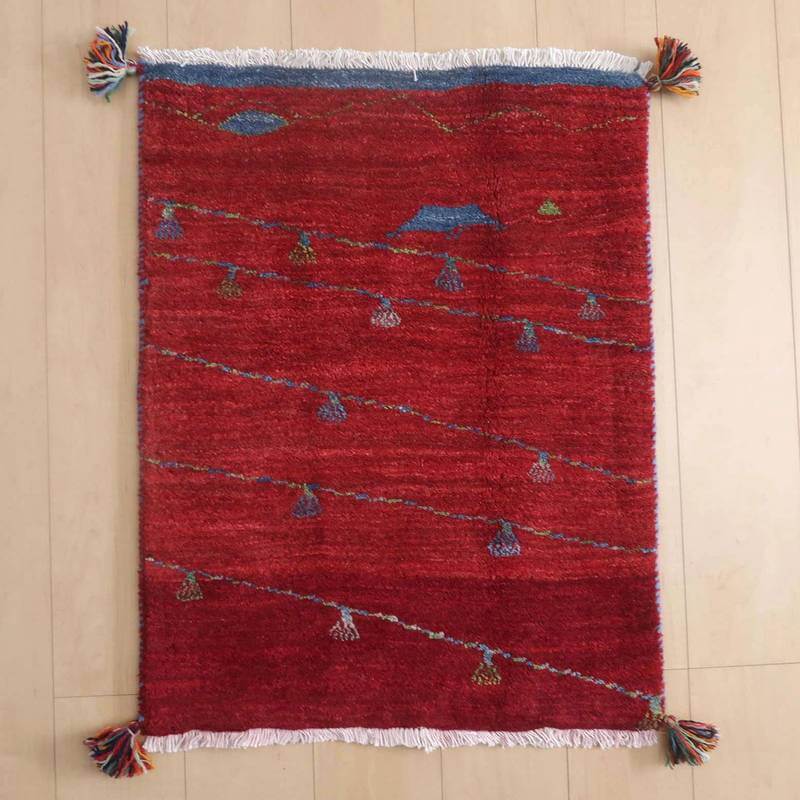 ギャッベルリバフ イラン製 80×62cm 手織り 最高級 天然 ウール100% 草木染 玄関マット 北欧 ラグ 絨毯 マット ラグマット 屋内 室内 ギャベ 床暖房対応 ホットカーペット対応 (HSS-72549）