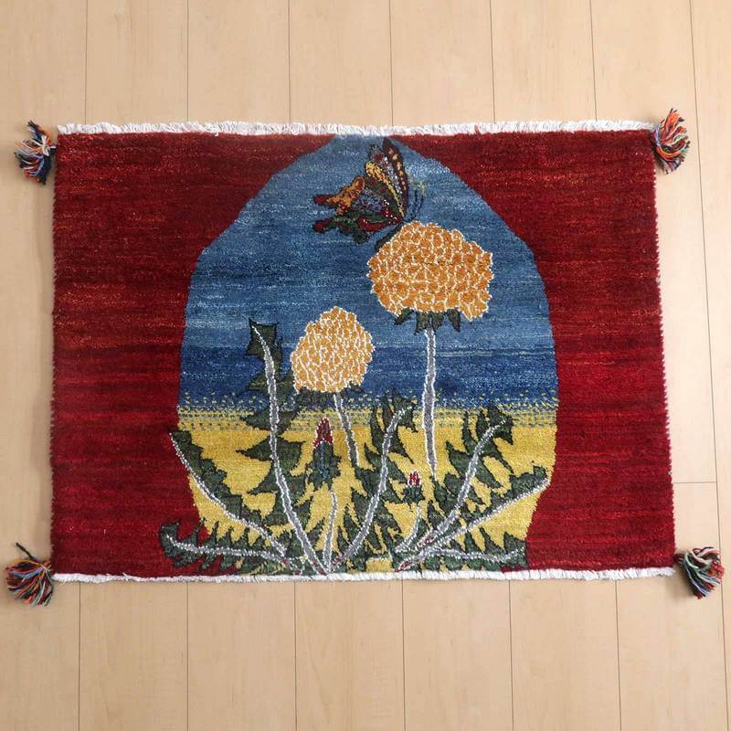 ギャッベルリバフ イラン製64×88cm 手織り 最高級 天然 ウール100% 草木染 玄関マット 北欧 ラグ 絨毯 マット ラグマット 屋内 室内 ギャベ 床暖房対応 ホットカーペット対応 (HSS-777691）