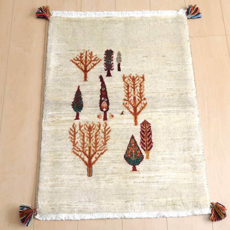 ギャッベルリバフ イラン製 80×60cm 手織り 最高級 天然 ウール100% 草木染 玄関マット 北欧 ラグ 絨毯 マット ラグマット 屋内 室内 ギャベ 床暖房対応 ホットカーペット対応 (HSS-69453）