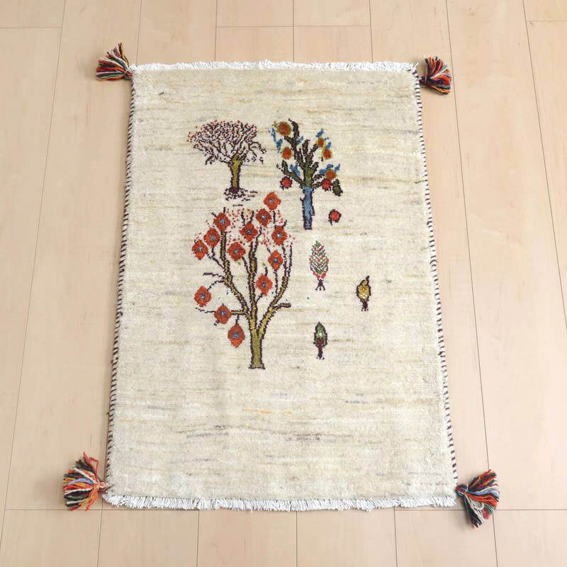 ギャッベルリバフ イラン製 78×55cm 手織り 最高級 天然 ウール100% 草木染 玄関マット 北欧 ラグ 絨毯 マット ラグマット 屋内 室内 ギャベ 床暖房対応 ホットカーペット対応 (HSS-71597）