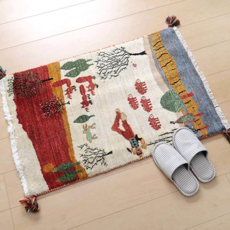 ギャッベ イラン製 玄関マット 91 60cm 手織り 最高級 天然 ウール100 草木染 おしゃれ かわいい 北欧 ラグ 絨毯 マット ラグマット カーペット 屋内 室内 ギャベ 床暖房対応 ホットカーペット対応 Hss ルリバフ Lojascarrossel Com Br