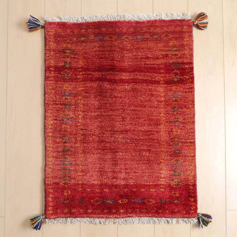 ギャッベカシュクリ イラン製 77×62cm 手織り 最高級 天然 ウール100% 草木染 玄関マット 北欧 ラグ 絨毯 マット ラグマット 屋内 室内 ギャベ 床暖房対応 ホットカーペット対応 (HSS-57104）
