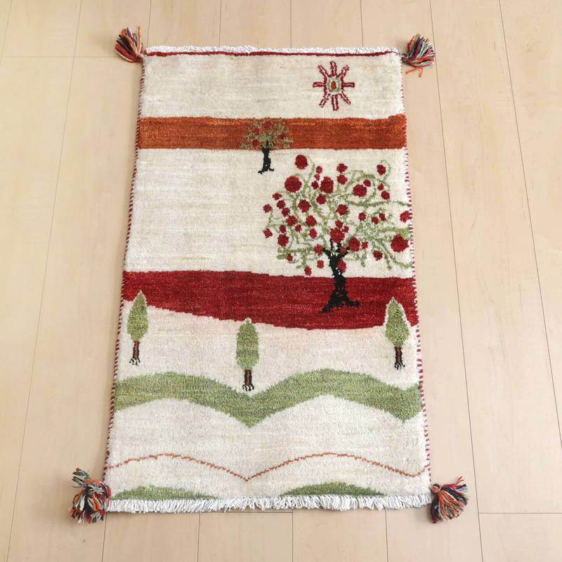 ギャッベルリバフ イラン製 90×54cm 手織り 最高級 天然 ウール100% 草木染 玄関マット おしゃれ かわいい 北欧 ラグ 絨毯 マット ラグマット カーペット 屋内 室内 ギャベ 床暖房対応 ホットカーペット対応 (HSS-73166）
