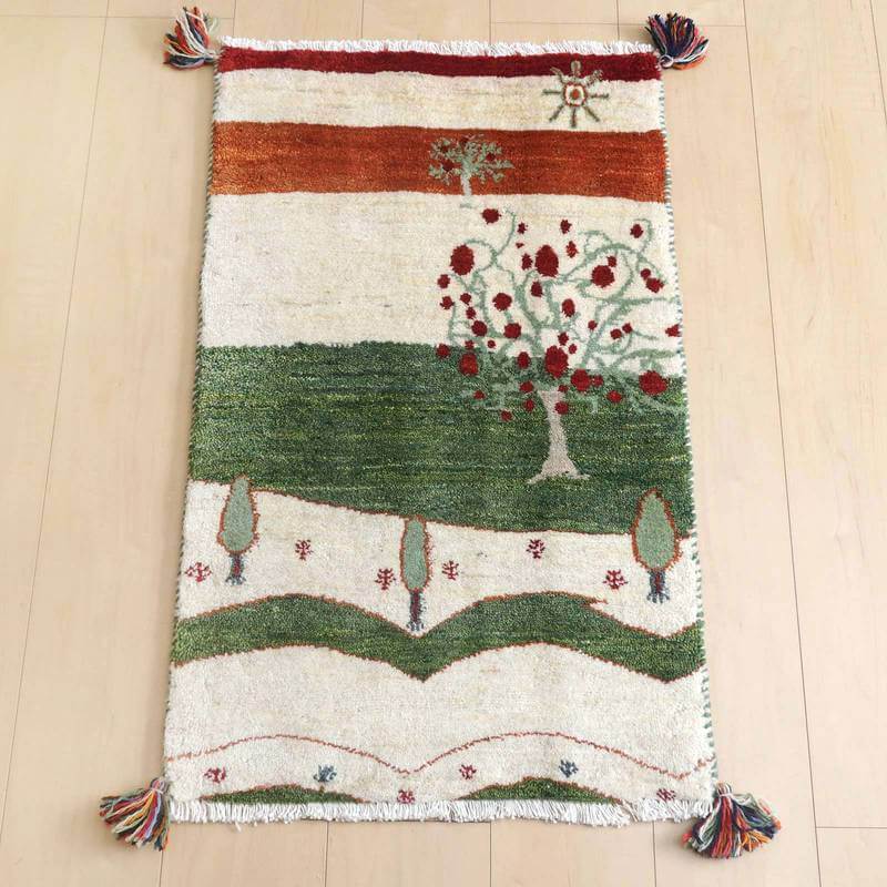 ギャッベルリバフ イラン製 84×52cm 手織り 最高級 天然 ウール100% 草木染 玄関マット おしゃれ かわいい 北欧 ラグ 絨毯 マット ラグマット カーペット 屋内 室内 ギャベ 床暖房対応 ホットカーペット対応 (HSS-73193)