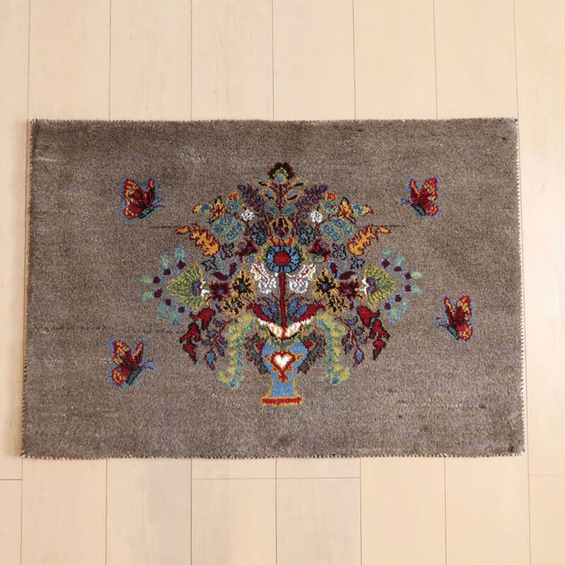 ギャッベルリバフ イラン製 90×62cm 手織り 最高級 天然 ウール100% 草木染 玄関マット 北欧 ラグ 絨毯 マット ラグマット 屋内 室内 ギャベ 床暖房対応 ホットカーペット対応 (HSS-91165）