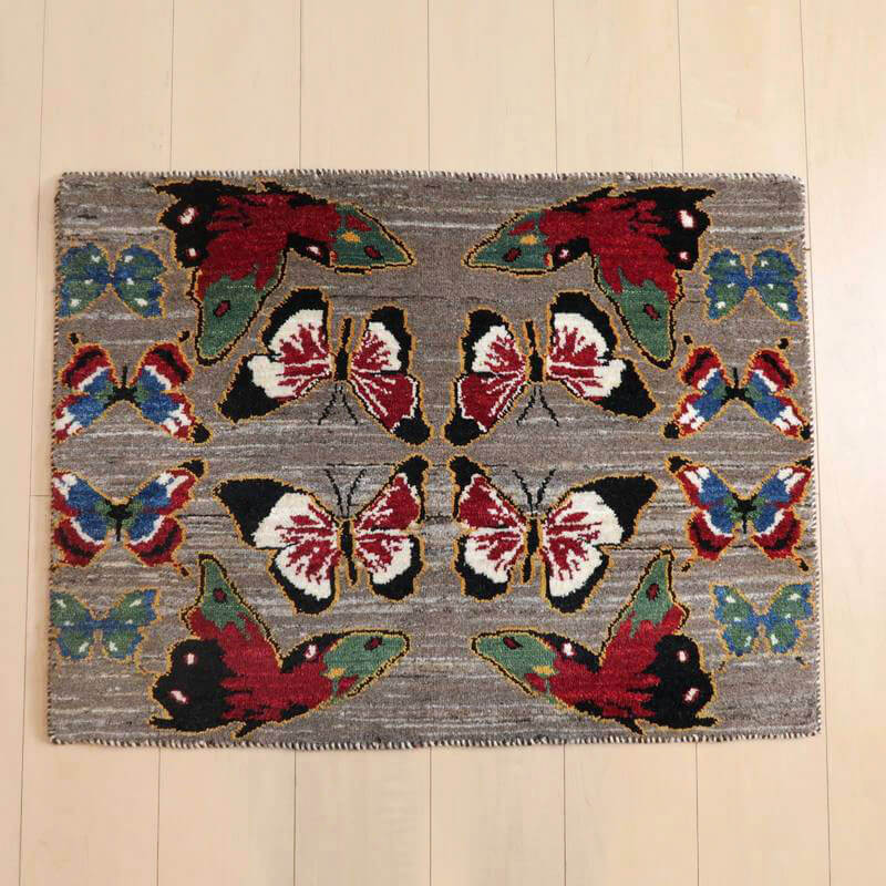 ギャッベルリバフ イラン製 88×66cm 手織り 最高級 天然 ウール100% 草木染 玄関マット 北欧 ラグ 絨毯 マット ラグマット 屋内 室内 ギャベ 床暖房対応 ホットカーペット対応 (HSS-94086）