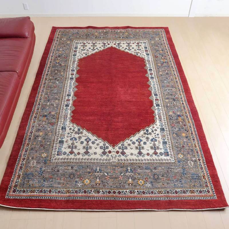 ギャッベルリバフ イラン製 318×207cm 手織り 最高級 天然 ウール100% 草木染 特大ルームサイズ モダン ナチュラル 北欧 ラグ 絨毯 マット ラグマット ギャベ 床暖房対応 ホットカーペット対応 (HX-44819)|キリム&絨毯・オリエンタルムーン