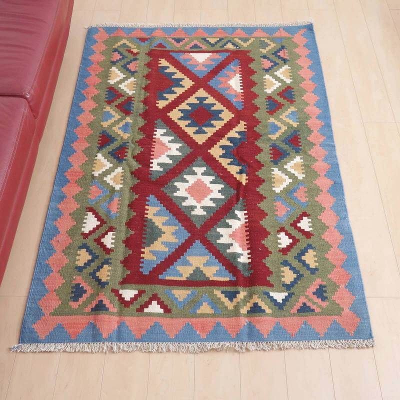 イラン・シラーズ産 キリム リビングサイズ 183×122cm 手織り ラグ ウール 100% エスニック 夏用 洗える ダイニング ベッドルーム ホットカーペット対応 床暖房対応 ラグマット 絨毯 キリム柄 kilim （品番:KL-103）