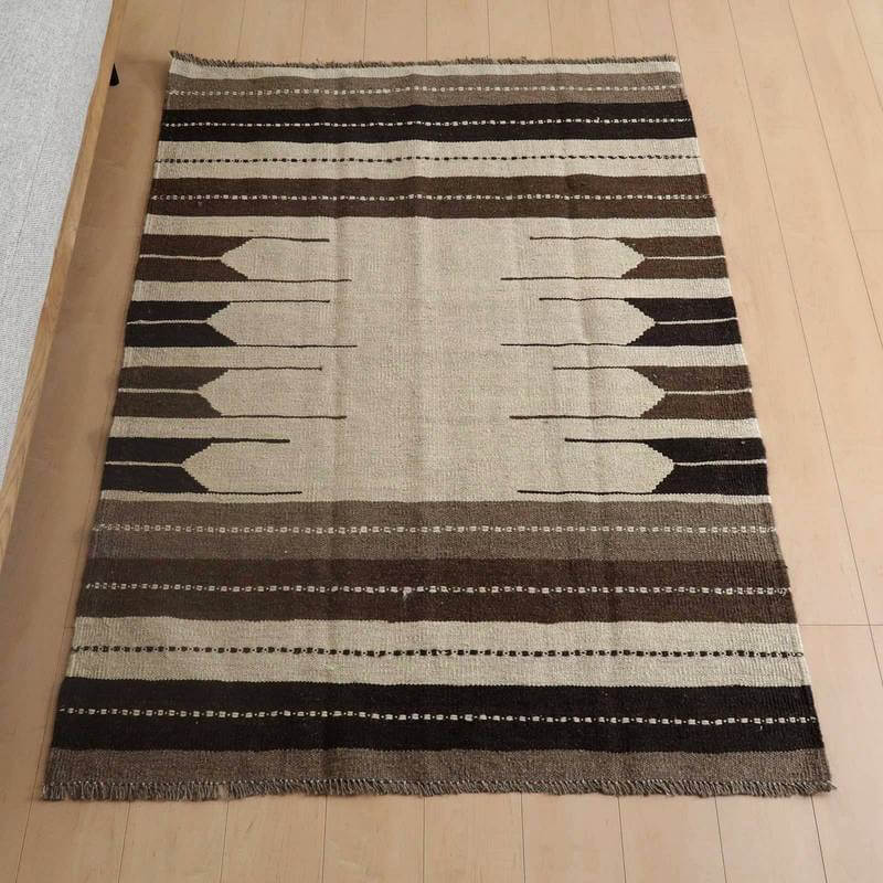 イラン・シラーズ産 キリム リビングサイズ 170×120cm 手織り ラグ ウール 100% 夏用 洗える ダイニング ベッドルーム ホットカーペット対応 床暖房対応 ラグマット 絨毯 キリム柄 kilim （品番:KL-793）