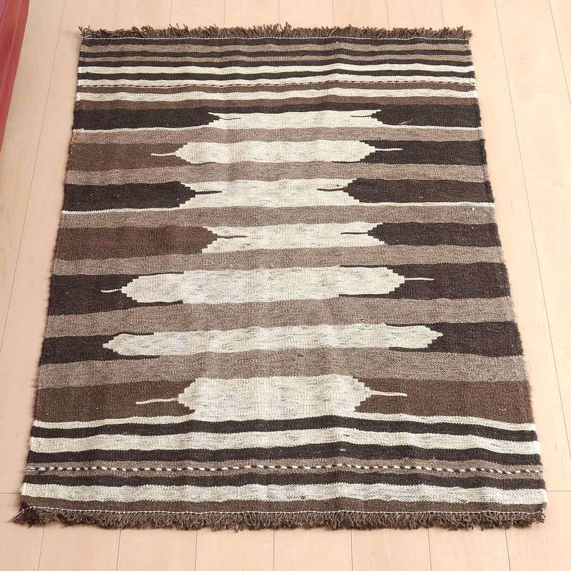 イラン・シラーズ産 キリム アクセントサイズ 150&times;106cm 手織り ラグ ウール 100% 洗える リビング ダイニング ベッドルーム ホットカーペット対応 床暖房対応 ラグマット 絨毯 キリム柄 kilim ボーダー （品番:KM-66337）｜キリム＆絨毯・オリエンタルムーン