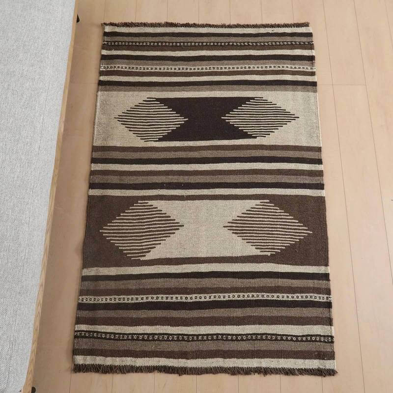 イラン・シラーズ産 キリム アクセントサイズ 150&times;99cm 手織り ラグ ウール 100% おしゃれ 北欧 ナチュラル 洗える リビング ダイニング ベッドルーム ラグマット 絨毯 キリム柄 kilim （品番:KM-952）｜キリム＆絨毯・オリエンタルムーン