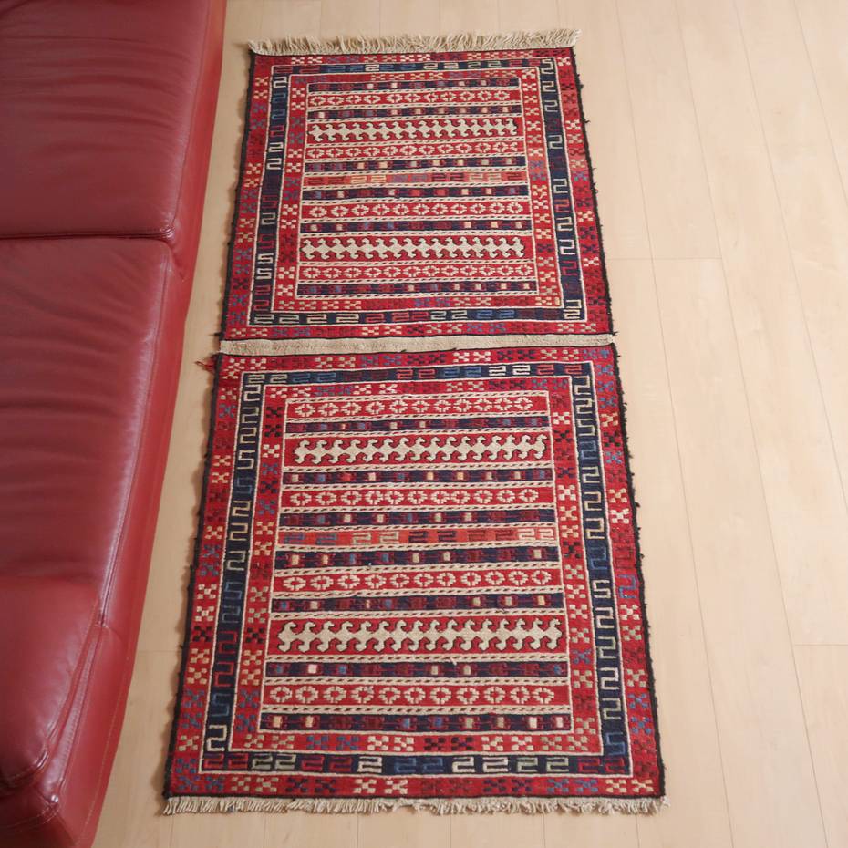 イラン・アゼルバイジャン産 キリム 細長 ランナー 189×83cm 手織り ラグ ウール 100% 洗える キッチンマット 廊下敷 ベッドサイド ロングラグ ラグマット 絨毯 キリム柄 kilim （品番:KR-20）